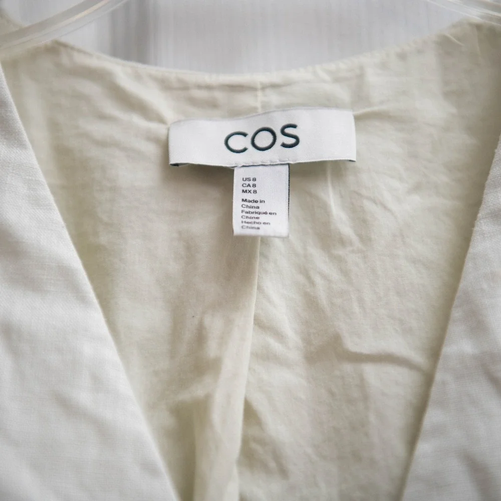 COS Wide Leg Jumpsuit Linen Blend Wrap Front Sz 8 Minimalist Sophisticated Chic